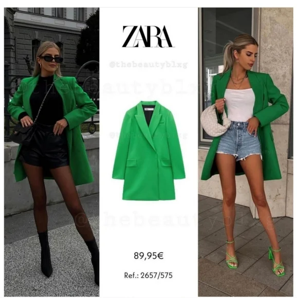 NWT ZARA DOUBLE BREASTED LONG BLAZER DRESS GREEN - Picture 2 of 16